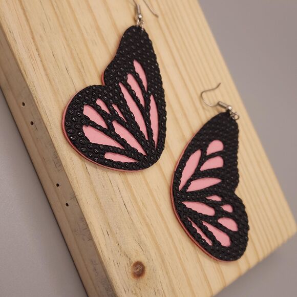 Textured Butterfly Wing Statement Earrings - Picture 3 of 3